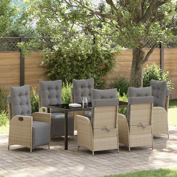 Ensemble de salle à manger pour jardin 7 pcs Beige polyrotin