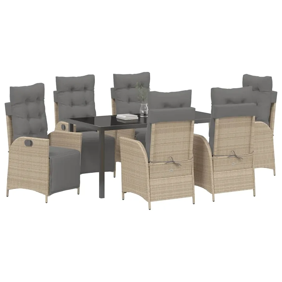 Ensemble de salle à manger pour jardin 7 pcs Beige polyrotin - 3