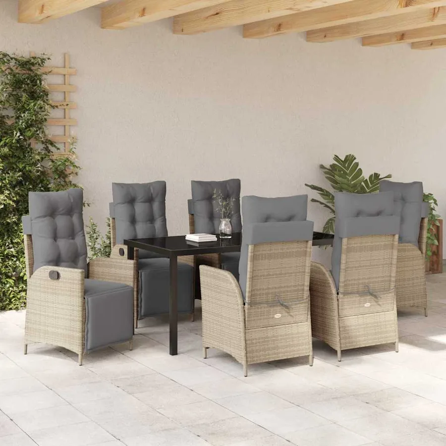 Ensemble de salle à manger pour jardin 7 pcs Beige polyrotin - 4