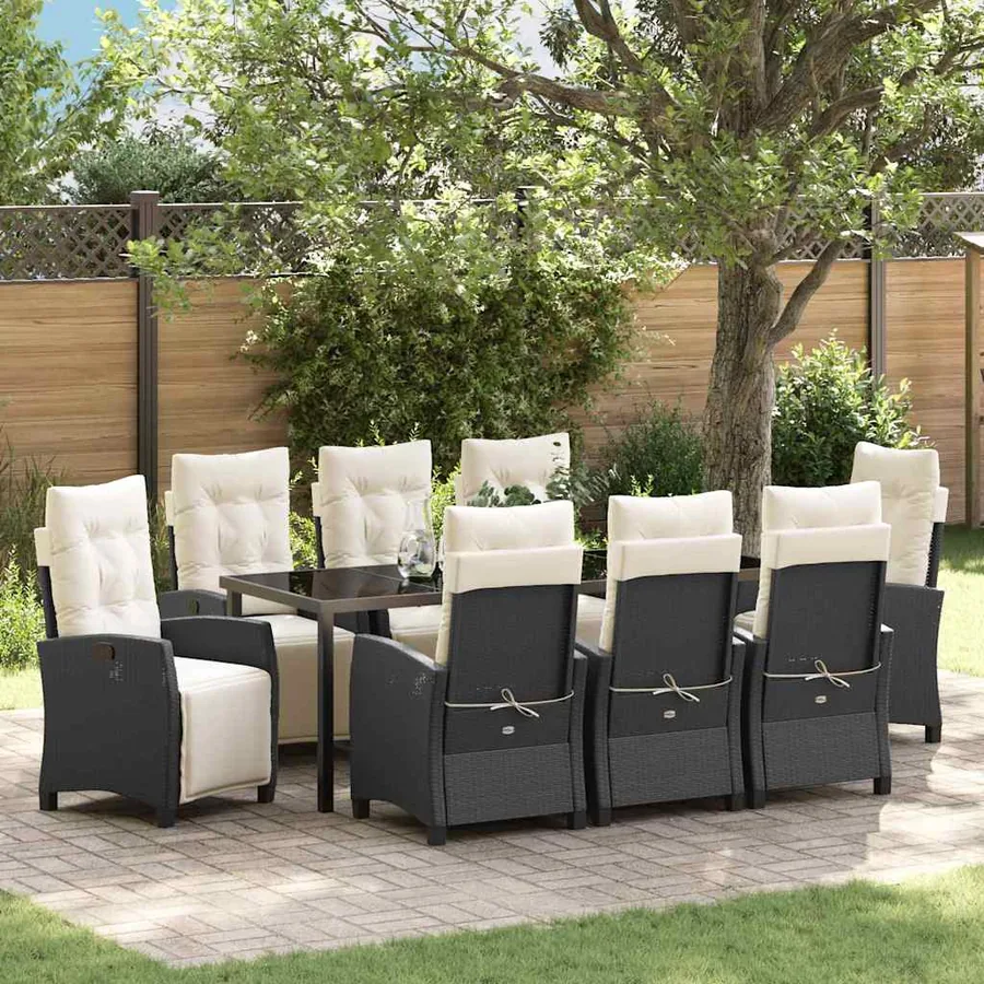 Ensemble de salle à manger pour jardin 9 pcs Noir polyrotin