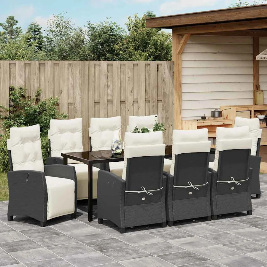 Ensemble de salle à manger pour jardin 9 pcs Noir polyrotin - 4