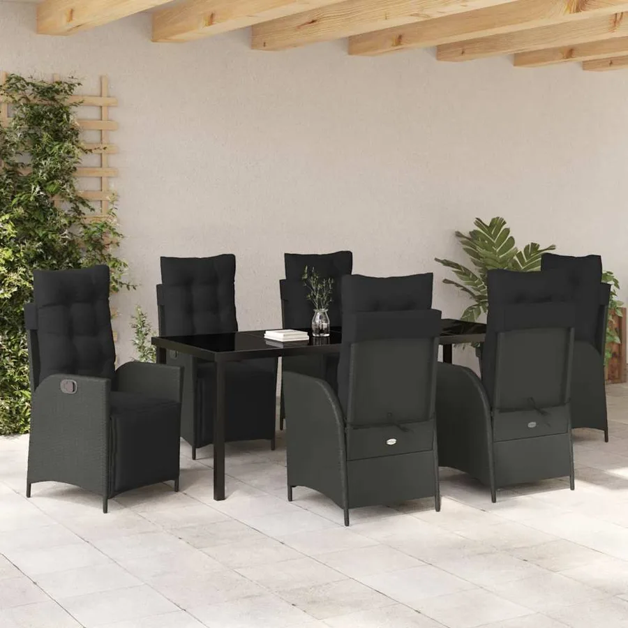 Ensemble de salle à manger pour jardin 7 pcs Noir polyrotin - 4