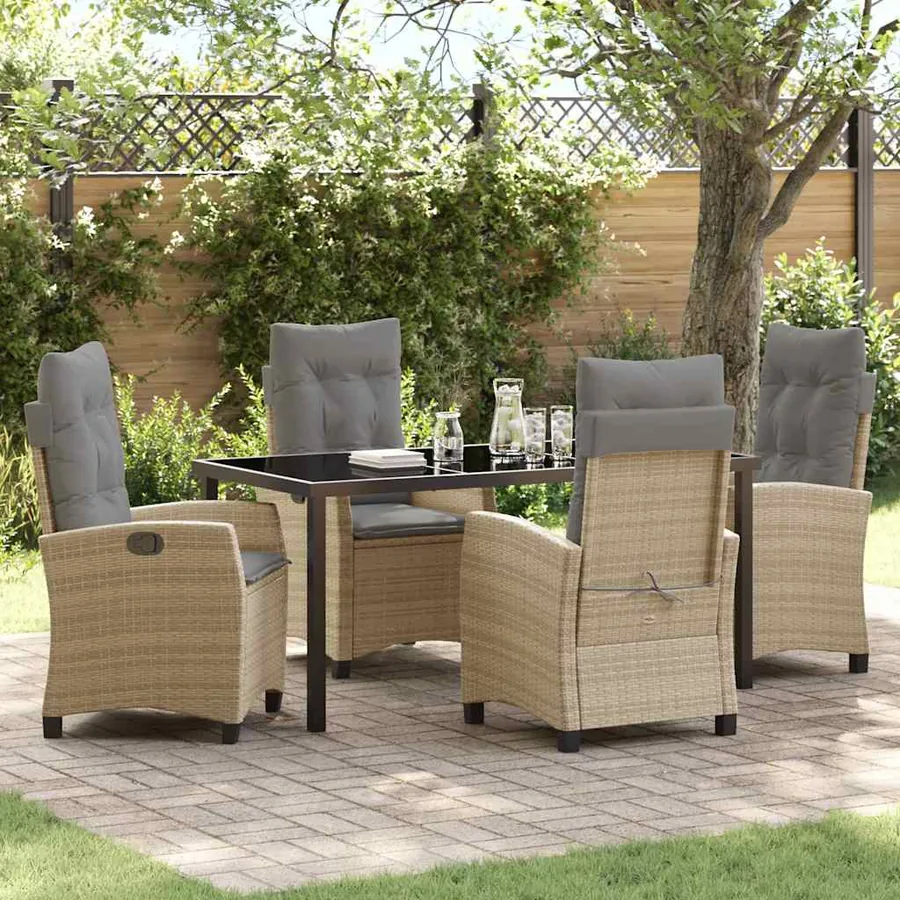 Ensemble de salle à manger pour jardin 5 pcs Beige polyrotin
