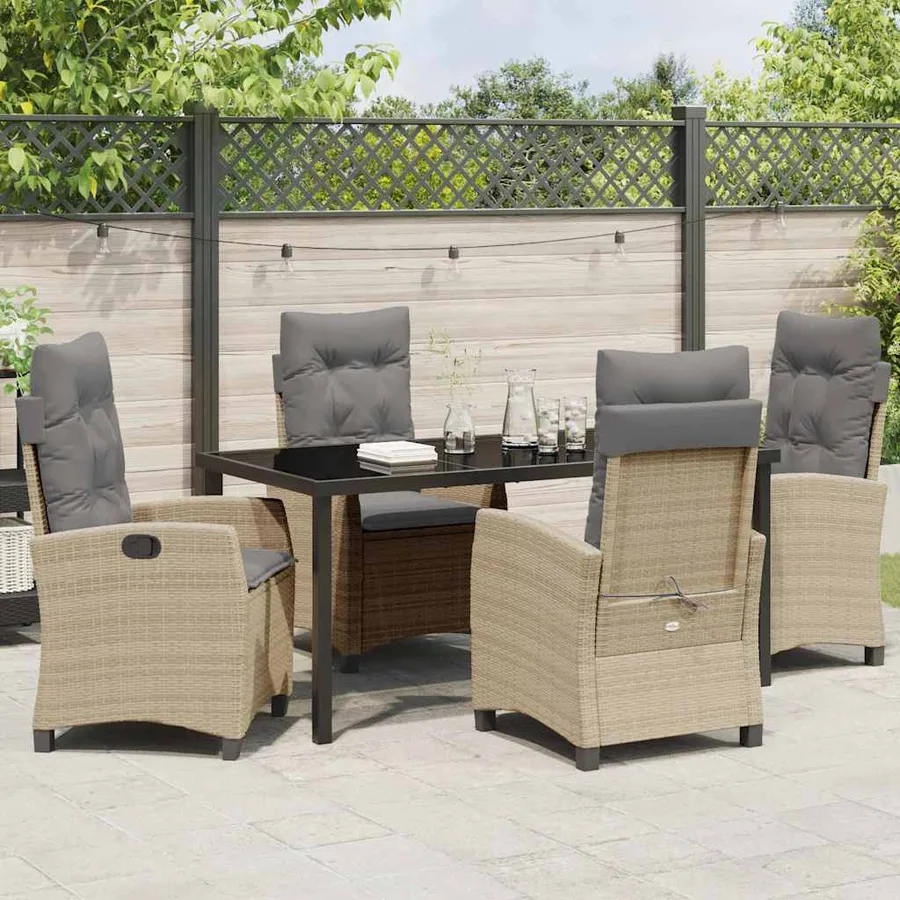 Ensemble de salle à manger pour jardin 5 pcs Beige polyrotin - 4