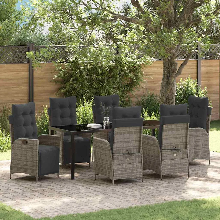 Ensemble de salle à manger pour jardin 7 pcs Gris polyrotin