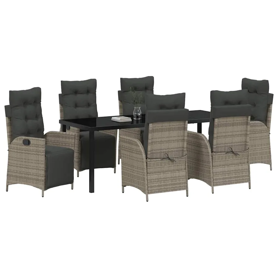 Ensemble de salle à manger pour jardin 7 pcs Gris polyrotin - 3