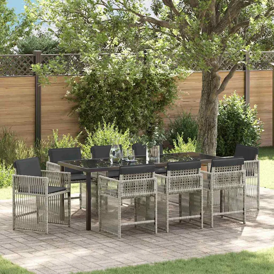 Ensemble de salle à manger pour jardin 9 pcs Gris clair