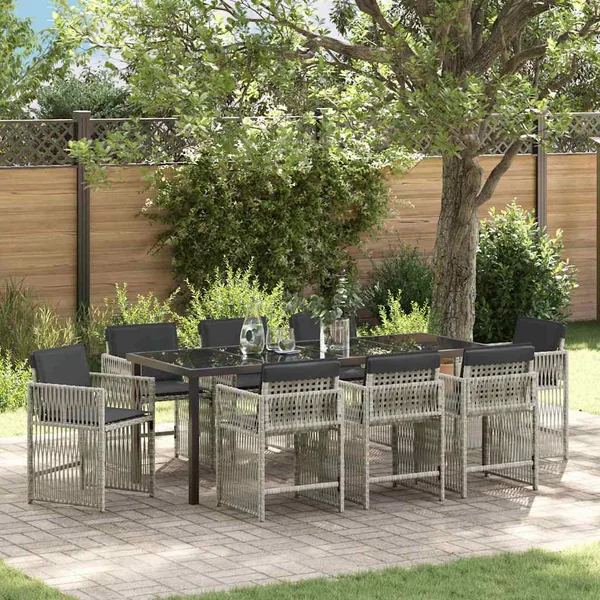Ensemble de salle à manger pour jardin 9 pcs Gris clair