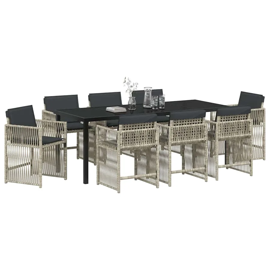 Ensemble de salle à manger pour jardin 9 pcs Gris clair - 3