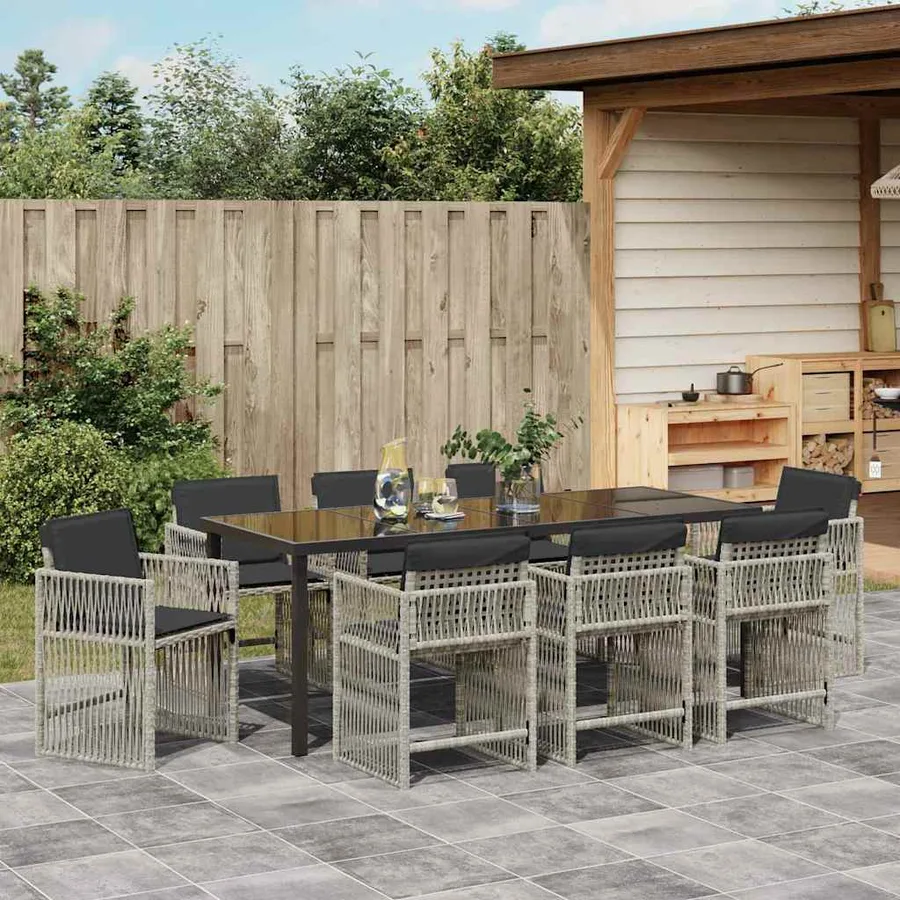 Ensemble de salle à manger pour jardin 9 pcs Gris clair - 4