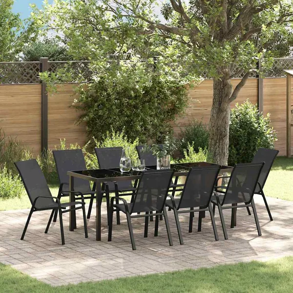 Ensemble de salle à manger pour jardin 9 pcs Noir