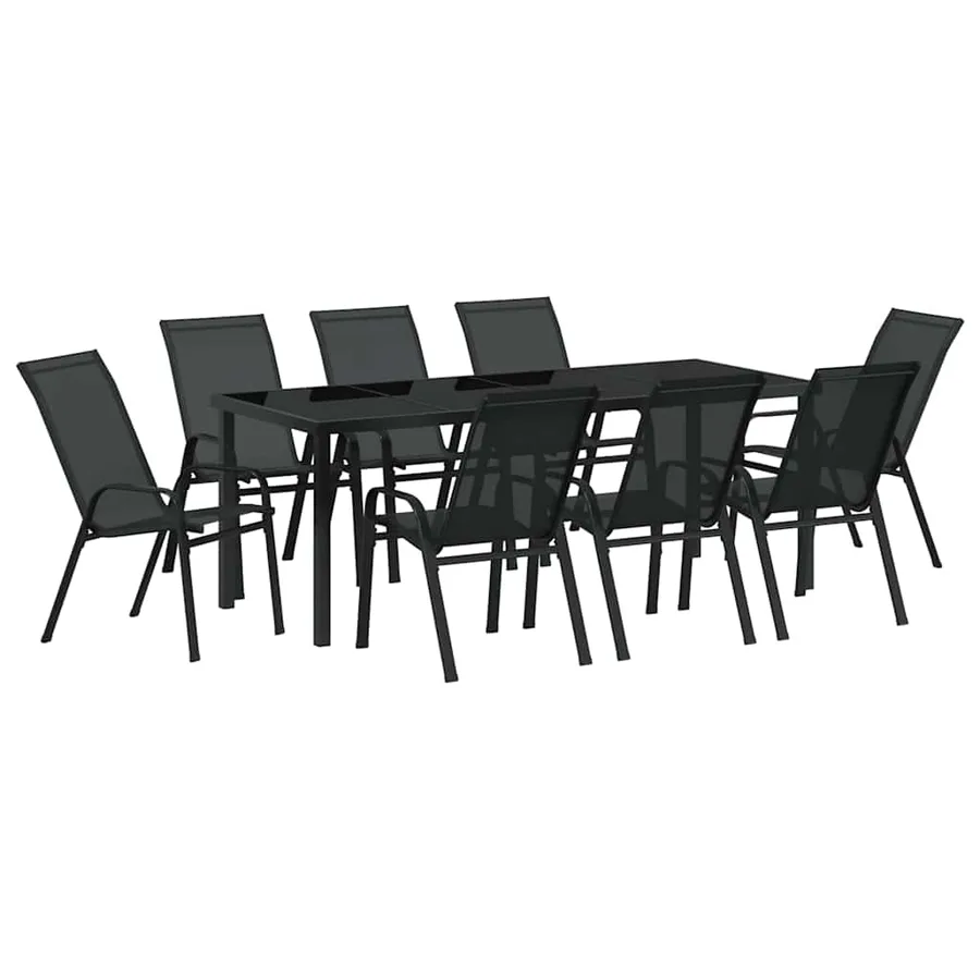 Ensemble de salle à manger pour jardin 9 pcs Noir - 2