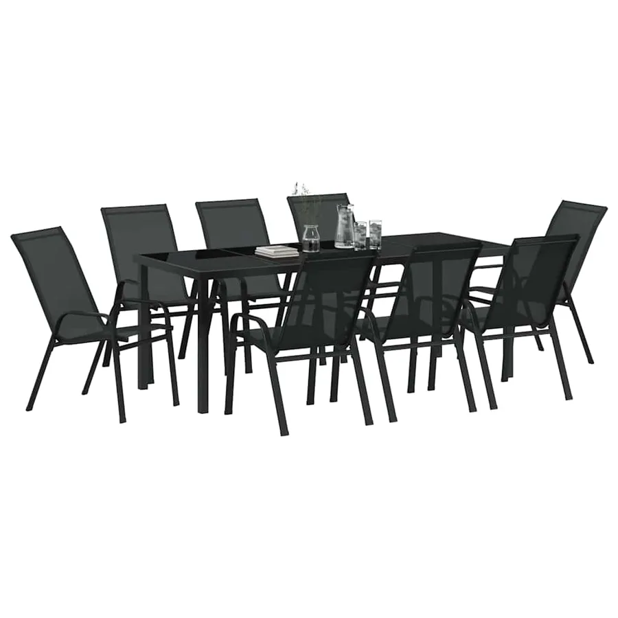 Ensemble de salle à manger pour jardin 9 pcs Noir - 3
