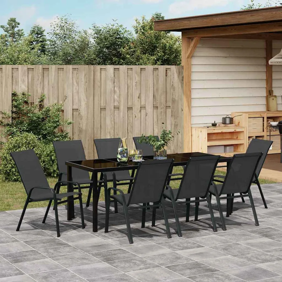 Ensemble de salle à manger pour jardin 9 pcs Noir - 4