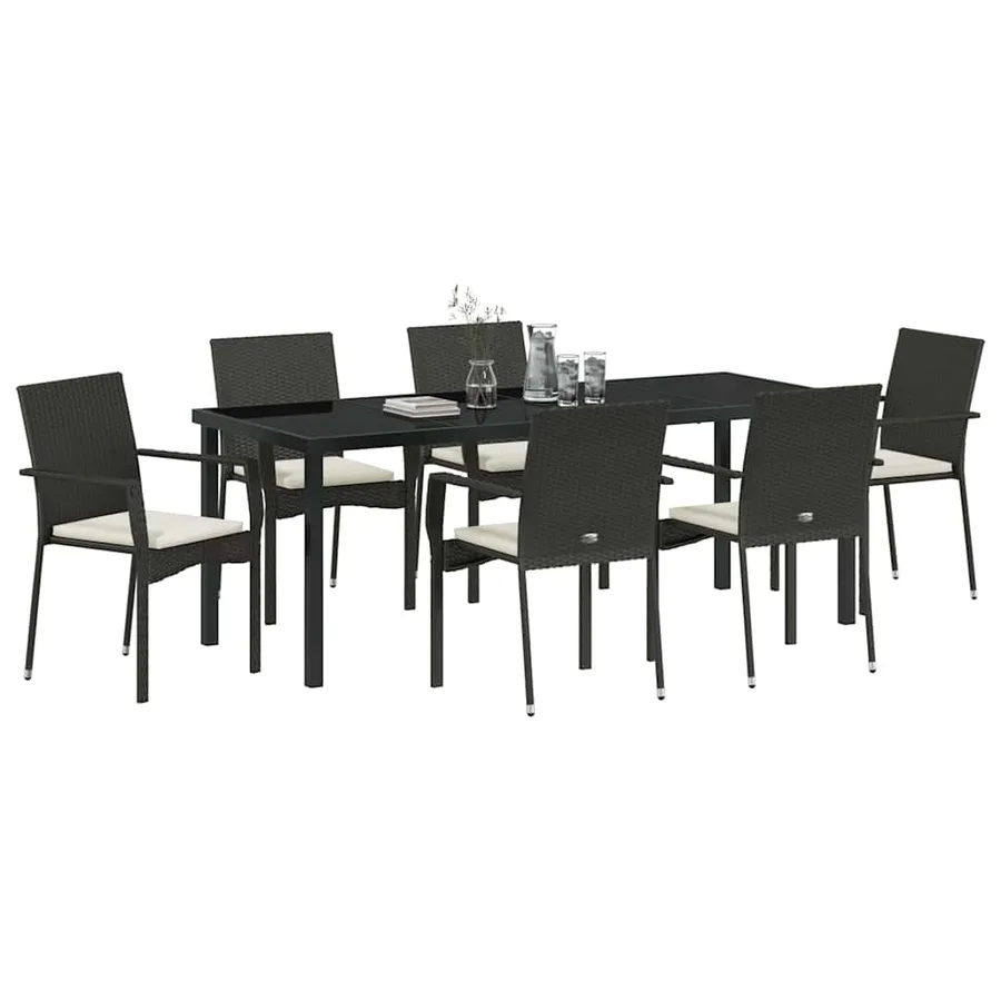 Ensemble de salle à manger pour jardin 7 pcs Noir polyrotin - 3