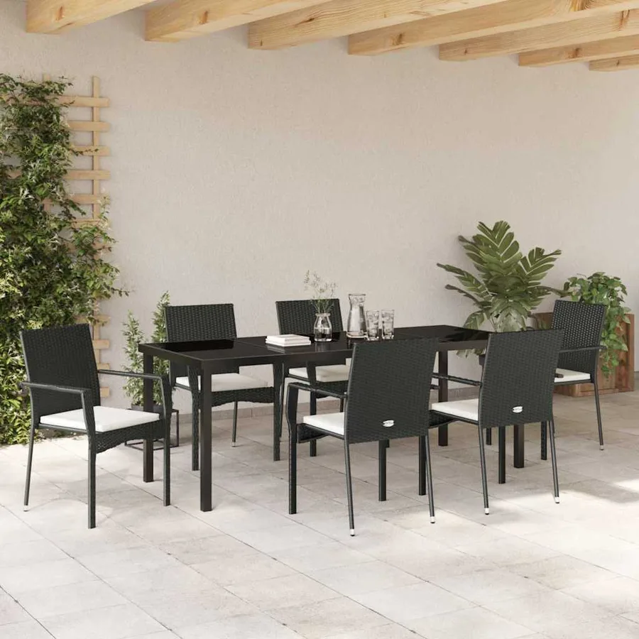 Ensemble de salle à manger pour jardin 7 pcs Noir polyrotin - 4