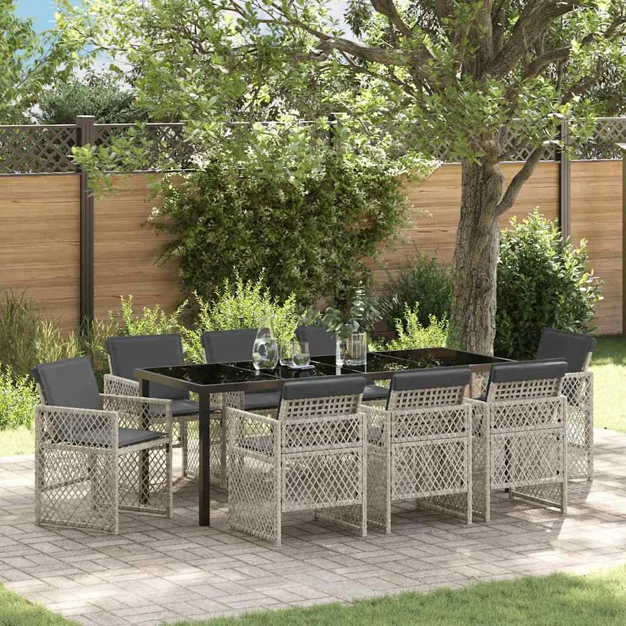 Ensemble de salle à manger pour jardin 9 pcs Gris clair