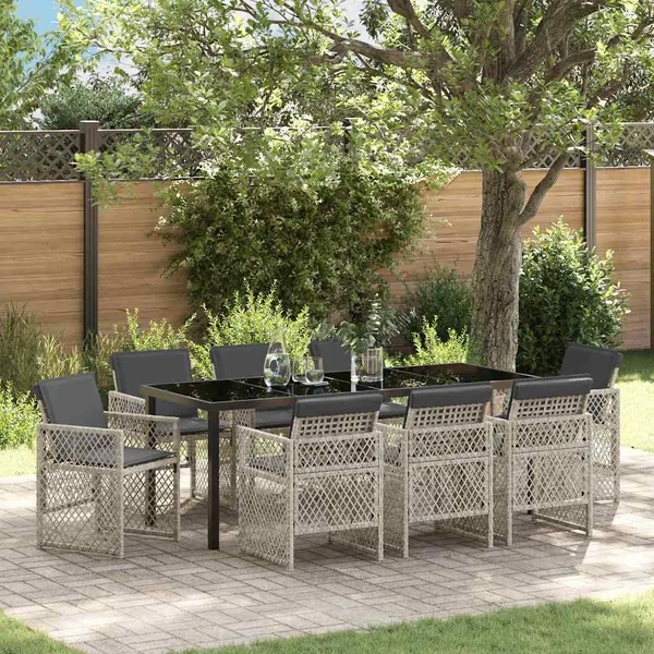 Ensemble de salle à manger pour jardin 9 pcs Gris clair