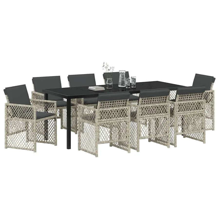 Ensemble de salle à manger pour jardin 9 pcs Gris clair - 3