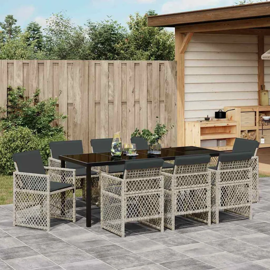 Ensemble de salle à manger pour jardin 9 pcs Gris clair - 4
