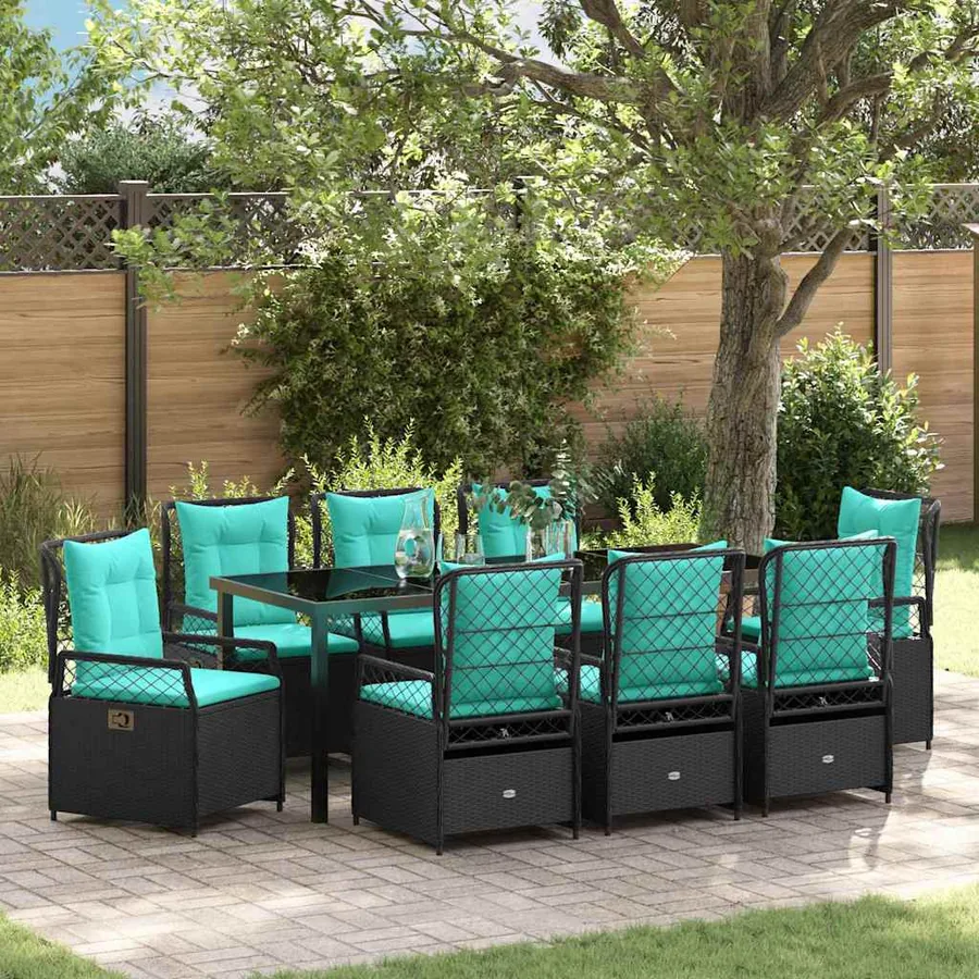Ensemble de salle à manger pour jardin 9 pcs Noir polyrotin