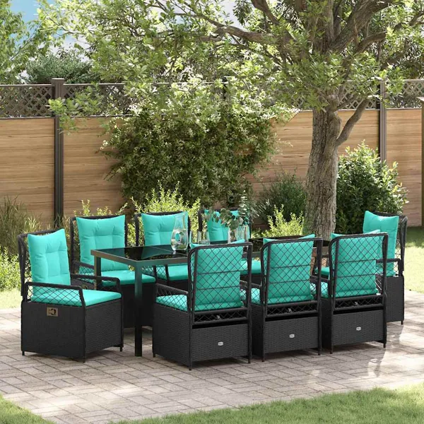 Ensemble de salle à manger pour jardin 9 pcs Noir polyrotin