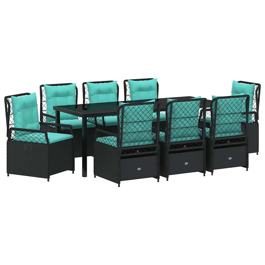 Ensemble de salle à manger pour jardin 9 pcs Noir polyrotin - 2