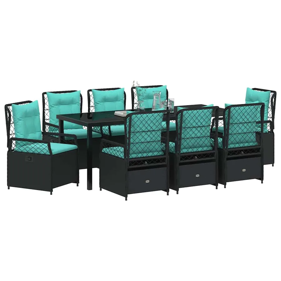 Ensemble de salle à manger pour jardin 9 pcs Noir polyrotin - 3