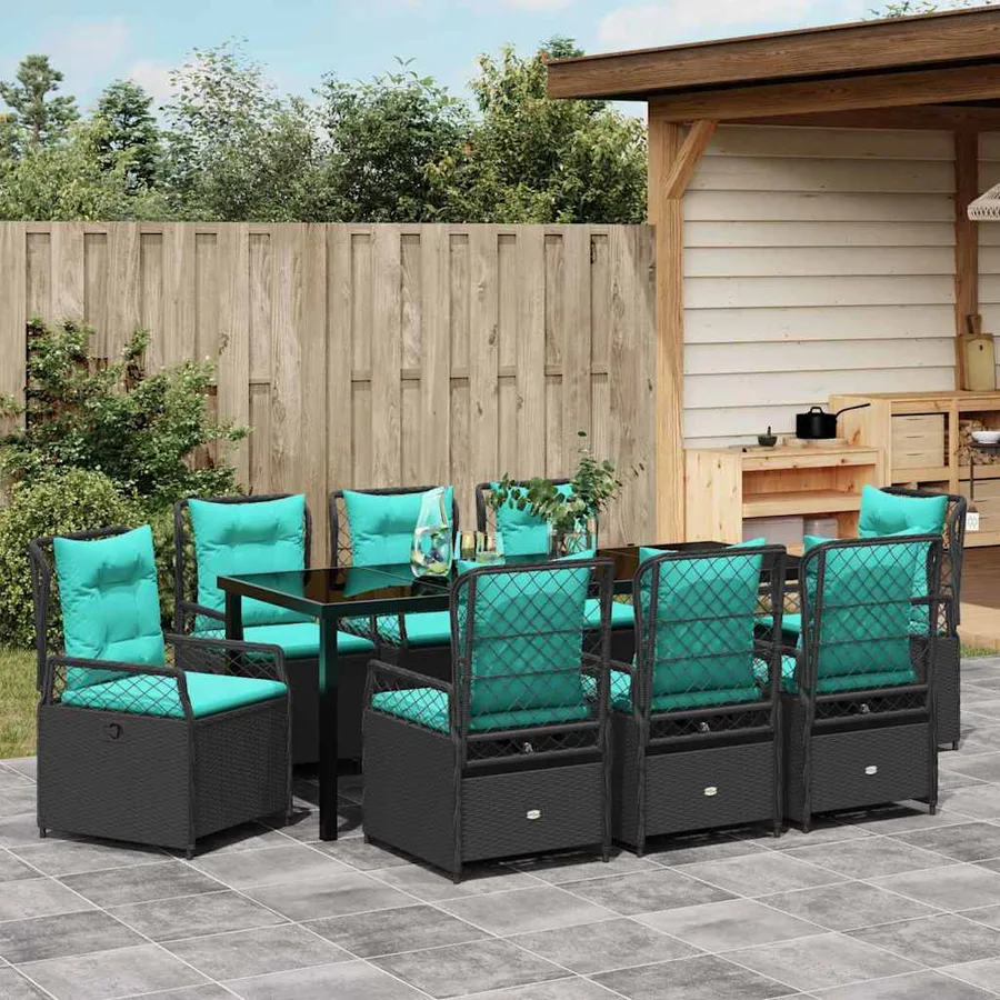 Ensemble de salle à manger pour jardin 9 pcs Noir polyrotin - 4