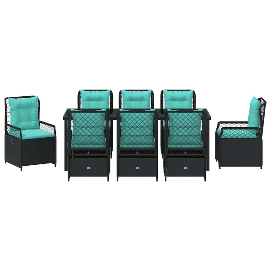 Ensemble de salle à manger pour jardin 9 pcs Noir polyrotin - 7