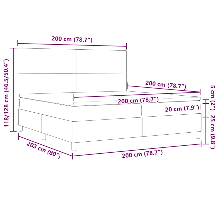 Lit à ressorts avec tête de lit Crème et Blanc 200 x 200 cm - 12