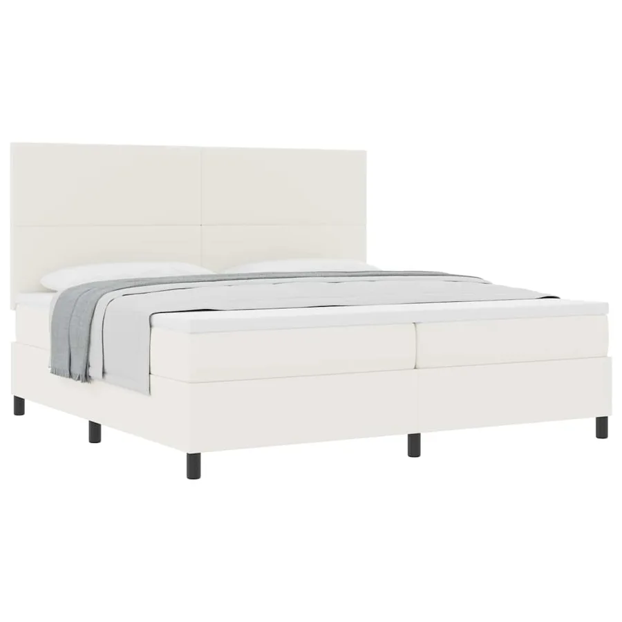 Lit à ressorts avec tête de lit Crème et Blanc 200 x 200 cm - 3