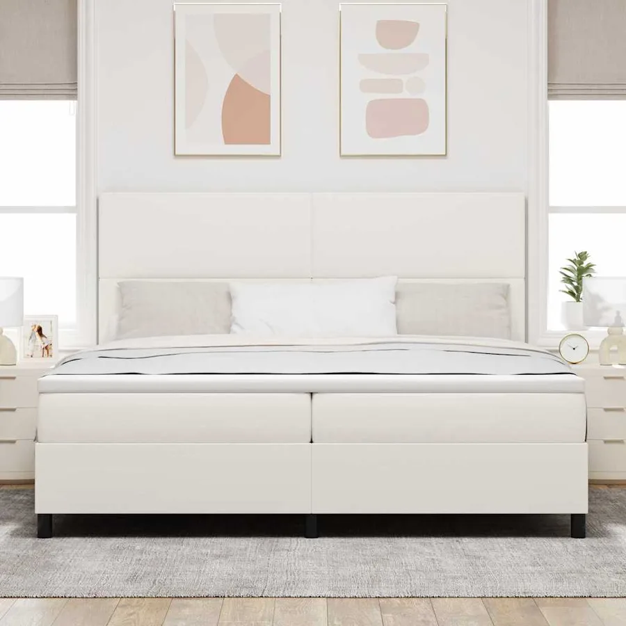 Lit à ressorts avec tête de lit Crème et Blanc 200 x 200 cm - 4