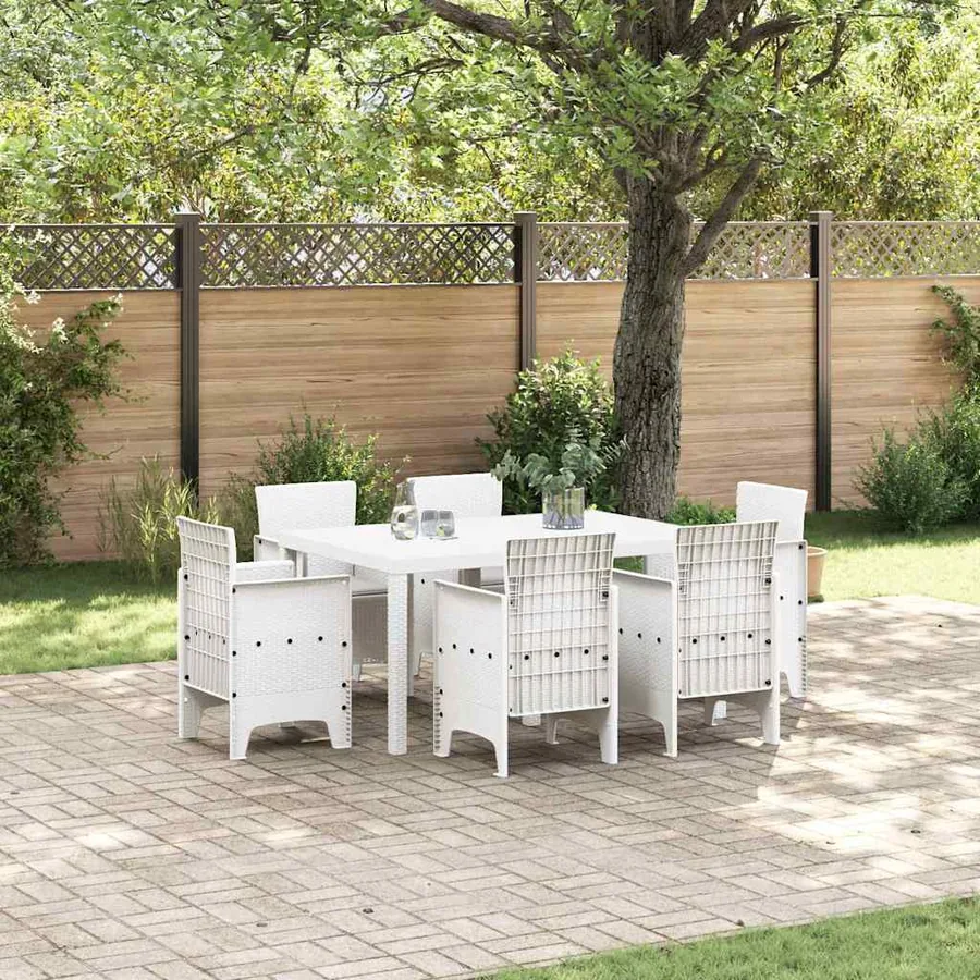 Ensemble de salle à manger pour jardin 7 pcs Blanc Rattan Polt