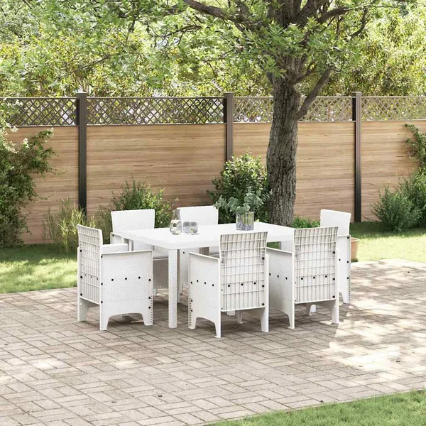 Ensemble de salle à manger pour jardin 7 pcs Blanc Rattan Polt