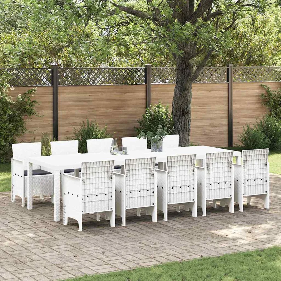 Ensemble de salle à manger pour jardin 11 pcs Blanc