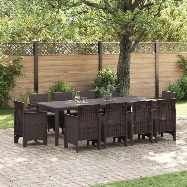 Ensemble de salle à manger pour jardin 11 pcs Marron