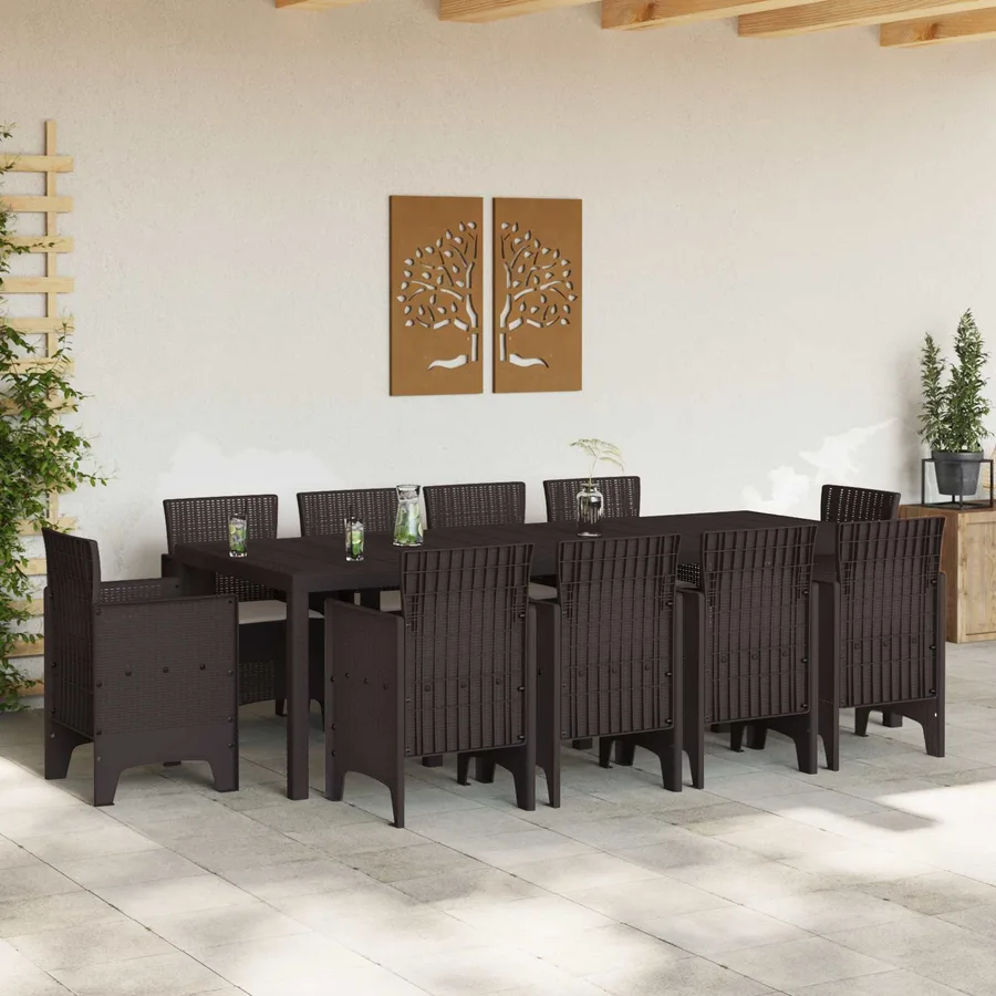 Ensemble de salle à manger pour jardin 11 pcs Marron - 3