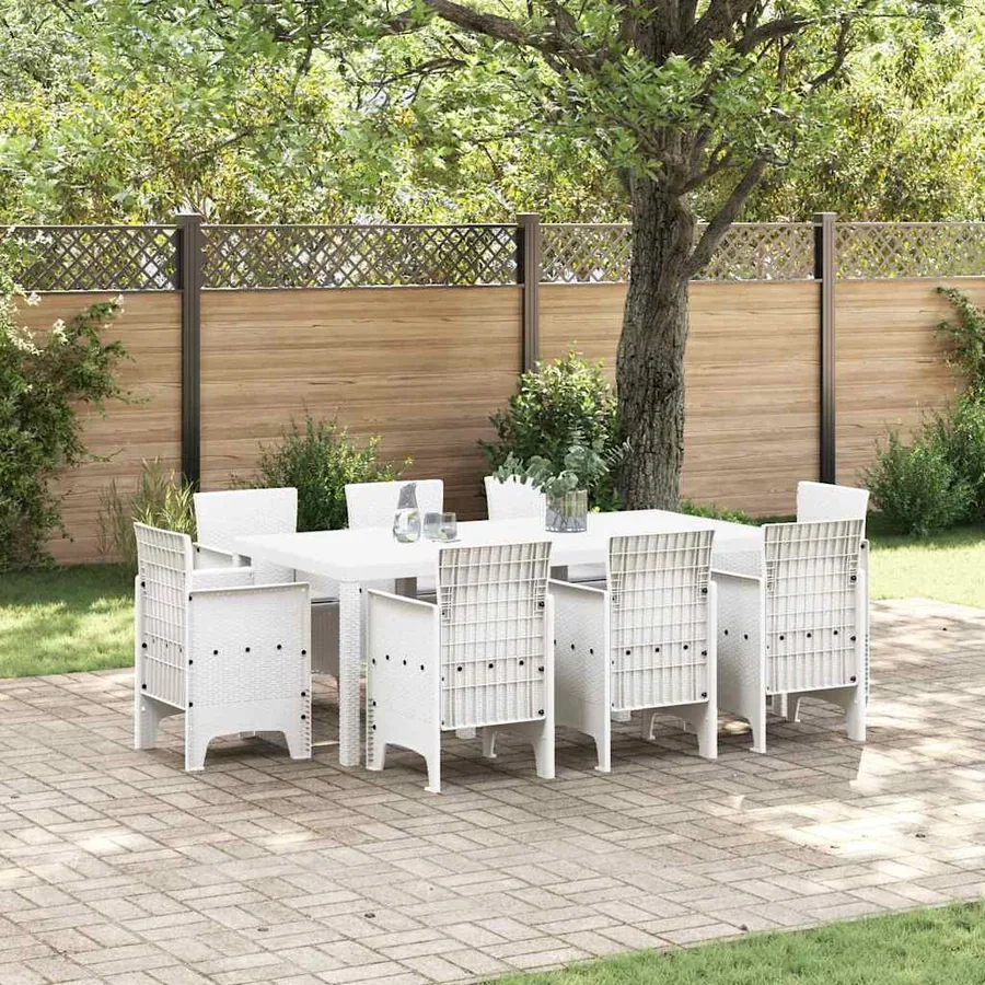 Ensemble de salle à manger pour jardin 9 pcs Blanc