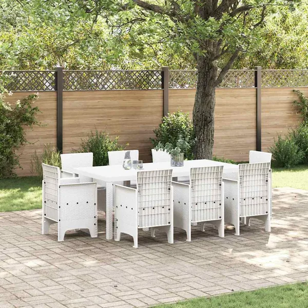 Ensemble de salle à manger pour jardin 9 pcs Blanc