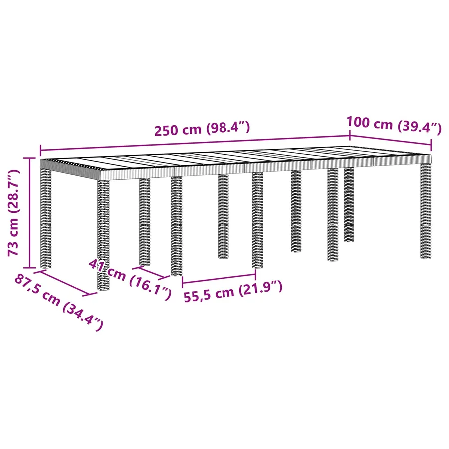 Ensemble de salle à manger pour jardin 9 pcs Marron - 12