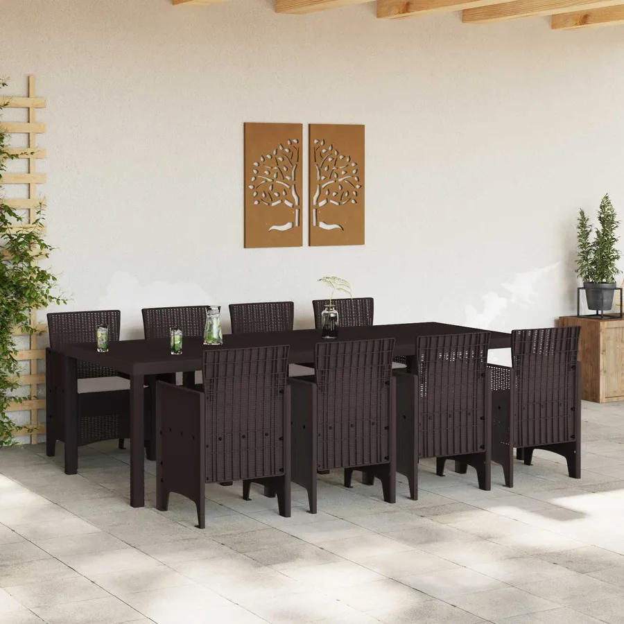 Ensemble de salle à manger pour jardin 9 pcs Marron - 3