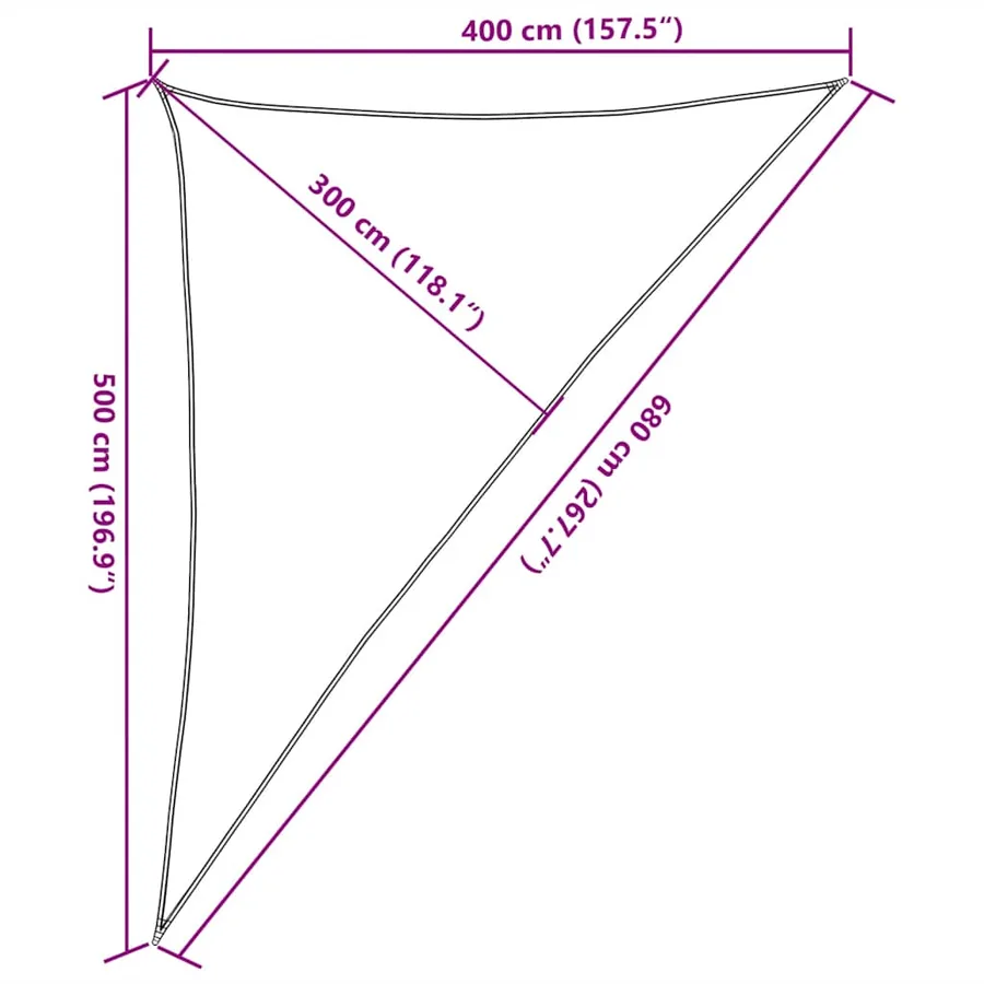 Voile d'ombrage 160 g/m² triangulaire sable 4x5x6,8 m PEHD - 10