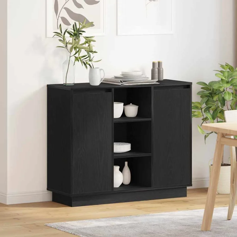 Buffet LED Chêne noir 90 x 32 x 75 cm Bois d'ingénierie