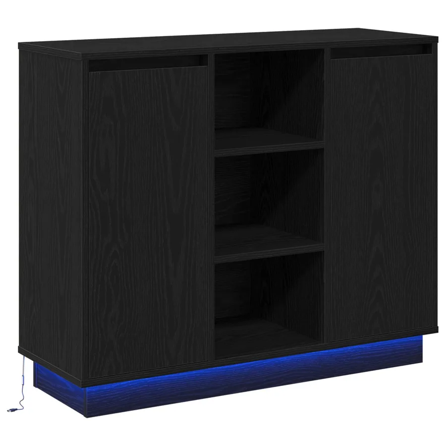 Buffet LED Chêne noir 90 x 32 x 75 cm Bois d'ingénierie - 2