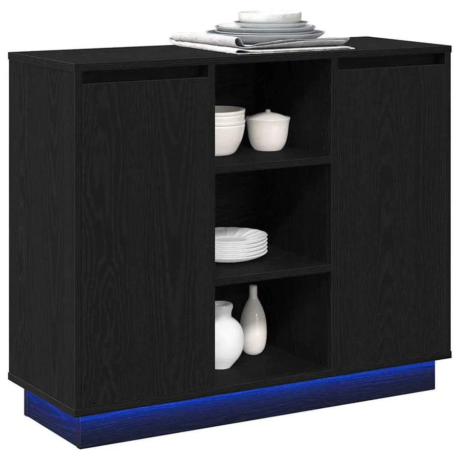 Buffet LED Chêne noir 90 x 32 x 75 cm Bois d'ingénierie - 3