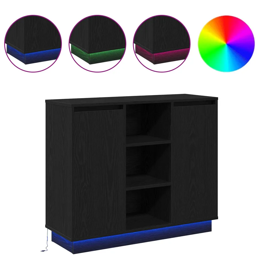 Buffet LED Chêne noir 90 x 32 x 75 cm Bois d'ingénierie - 4