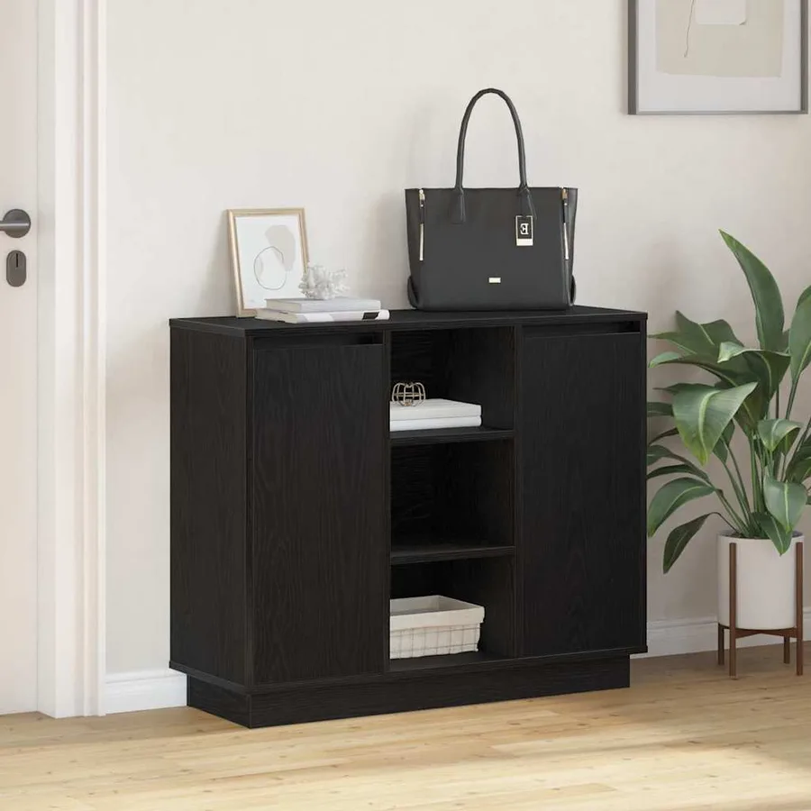 Buffet LED Chêne noir 90 x 32 x 75 cm Bois d'ingénierie - 5