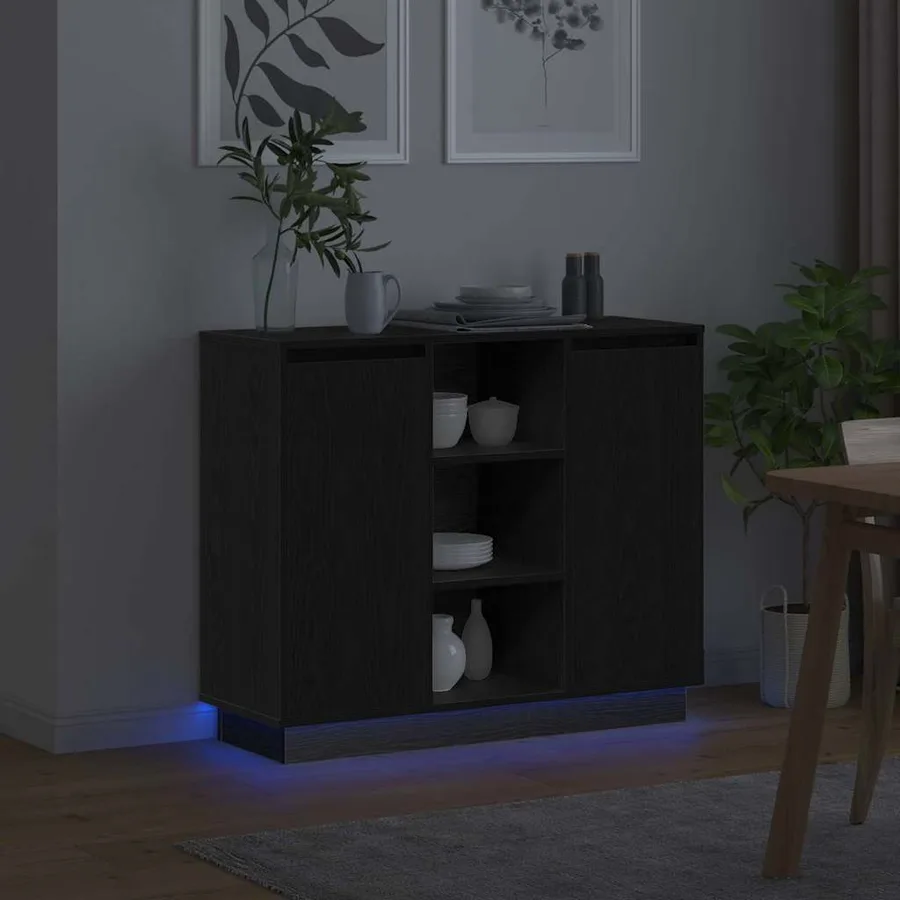 Buffet LED Chêne noir 90 x 32 x 75 cm Bois d'ingénierie - 6