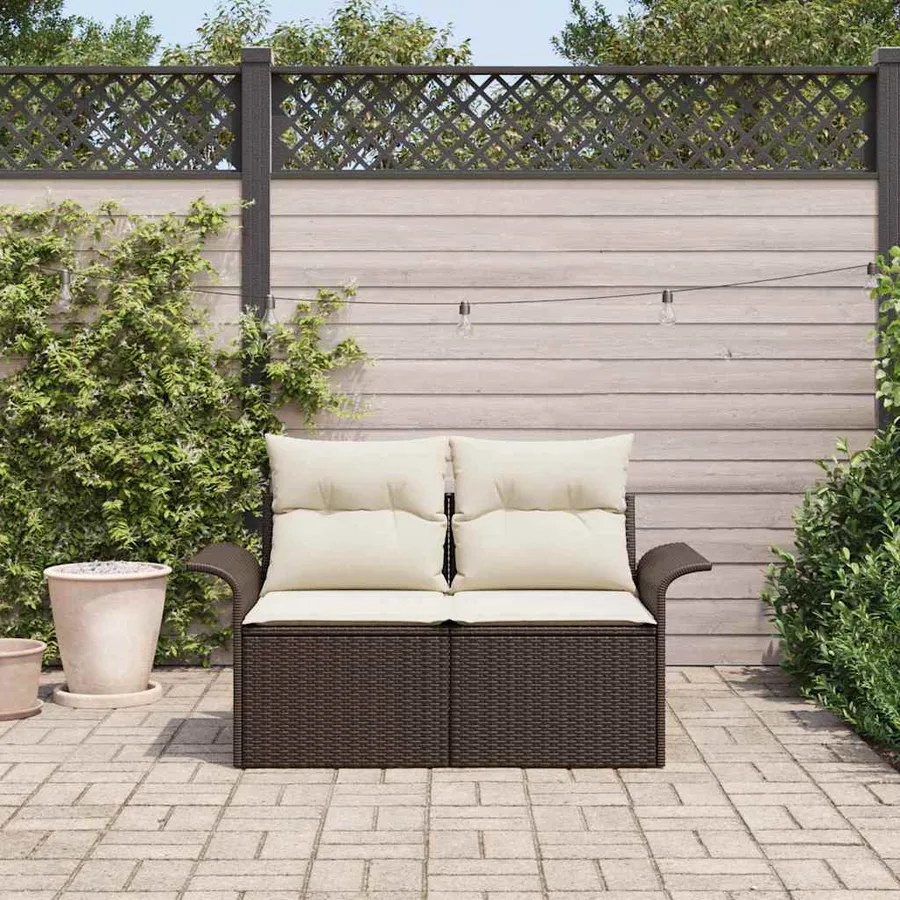 Canapé de jardin avec coussin Marron 141 x 62 x 69 cm polyrotin - 3
